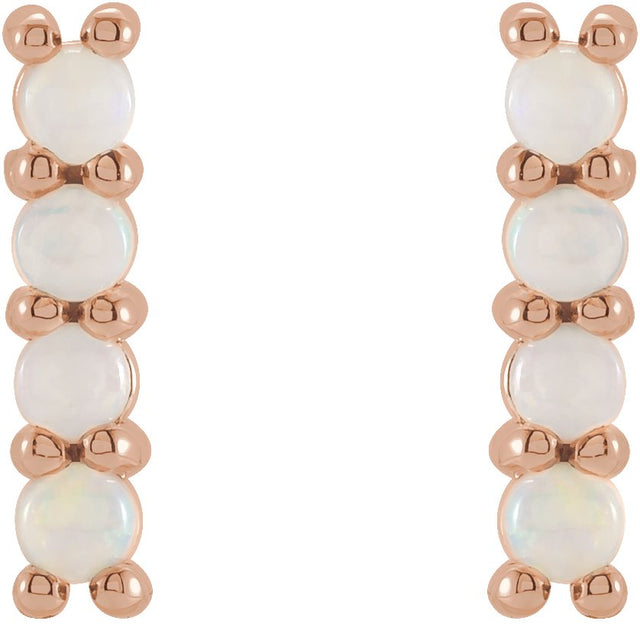 14K Gold Round Natural Ethiopian Opal Cabochon Bar Earrings - Rose Gold - view 2