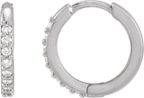 14K Gold Round Natural Diamond Accented Huggie Earrings – 1.3-2mm Stones - White Gold