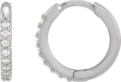 14K Gold Round Natural Diamond Accented Huggie Earrings – 1.3-2mm Stones - White Gold