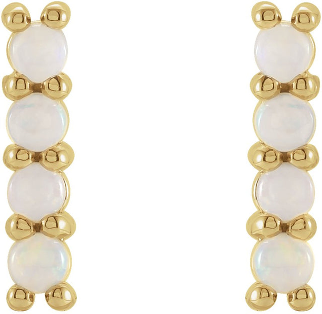 14K Gold Round Natural Ethiopian Opal Cabochon Bar Earrings - Yellow Gold - view 2