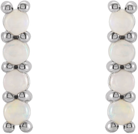 Platinum Round Natural Ethiopian Opal Cabochon Bar Earrings - view 2