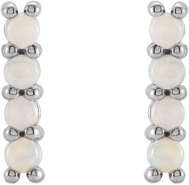 Platinum Round Natural Ethiopian Opal Cabochon Bar Earrings - view 2