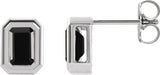 14K Gold Natural Black Onyx Emerald Solitaire Earrings - White Gold