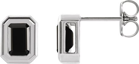 Platinum Natural Black Onyx Emerald Solitaire Earrings