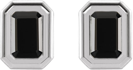 Platinum Natural Black Onyx Emerald Solitaire Earrings - view 2