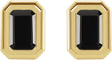 14K Gold Natural Black Onyx Emerald Solitaire Earrings - Yellow Gold - view 2