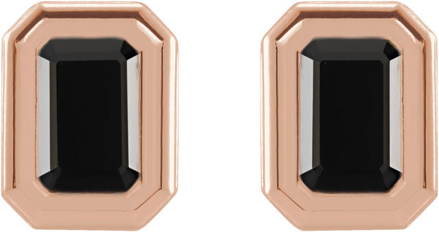 14K Gold Natural Black Onyx Emerald Solitaire Earrings - Rose Gold - view 2