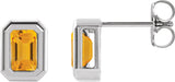 Platinum Natural Citrine Emerald Solitaire Earrings