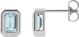 Platinum Natural Sky Blue Topaz Emerald Solitaire Earrings
