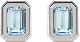 14K Gold Natural Sky Blue Topaz Emerald Solitaire Earrings - White Gold - view 2