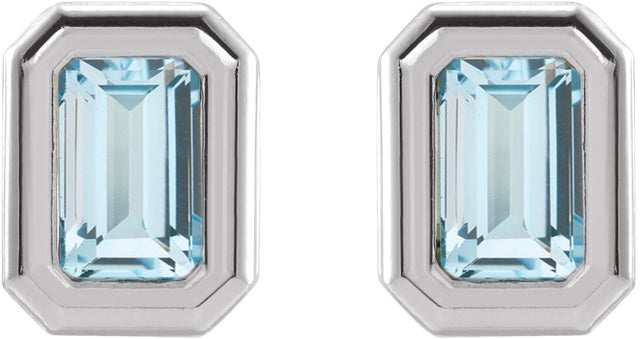 14K Gold Natural Sky Blue Topaz Emerald Solitaire Earrings - White Gold - view 2