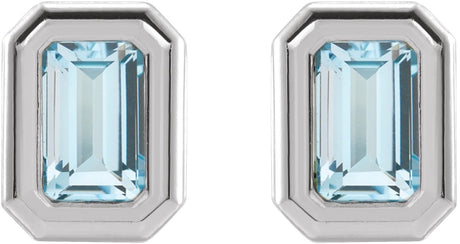 Platinum Natural Sky Blue Topaz Emerald Solitaire Earrings - view 2