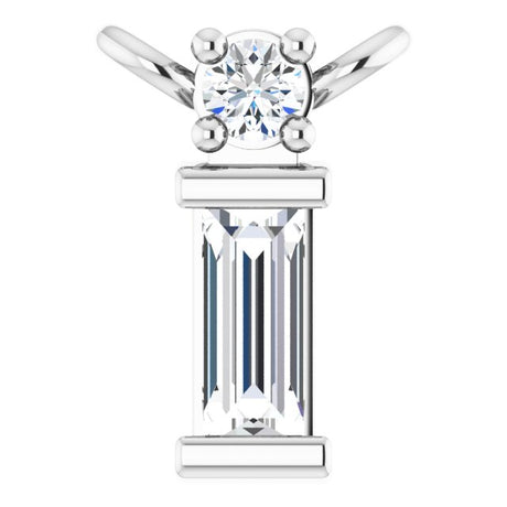 14K Gold Straight Baguette Natural Diamond Baguette Bar Necklace – up to 0.05 CTW - White Gold