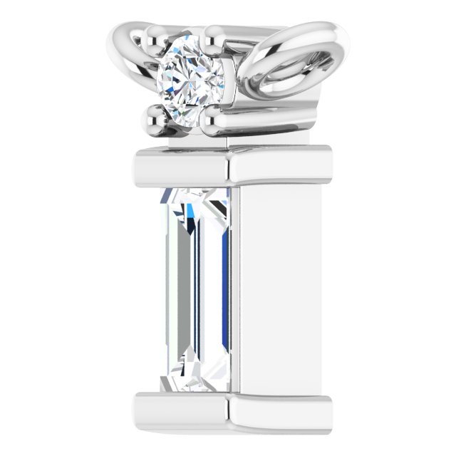 14K Gold Straight Baguette Natural Diamond Baguette Bar Necklace – up to 0.05 CTW - White Gold - view 2