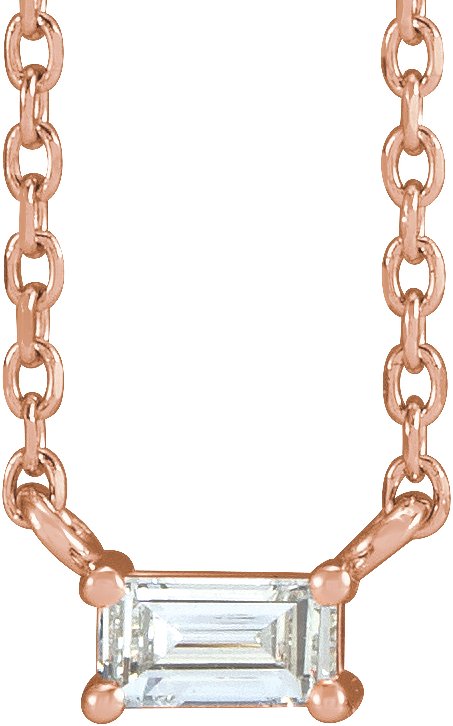 14K Gold Straight Baguette Natural Diamond Solitaire Necklace - Rose Gold