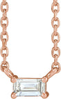 14K Gold Straight Baguette Natural Diamond Solitaire Necklace - Rose Gold