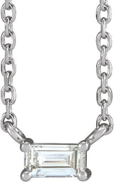 Platinum Straight Baguette Natural Diamond Solitaire Necklace