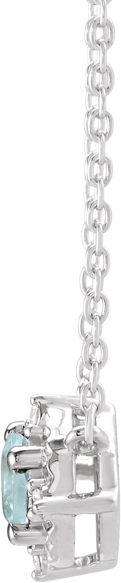 14K Gold Round Natural Aquamarine & Natural Diamond Birthstone Halo-Style Necklace - White Gold - view 2