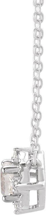 14K Gold Round Lab-Grown White Sapphire & Natural Diamond Birthstone Halo-Style Necklace - White Gold - view 2