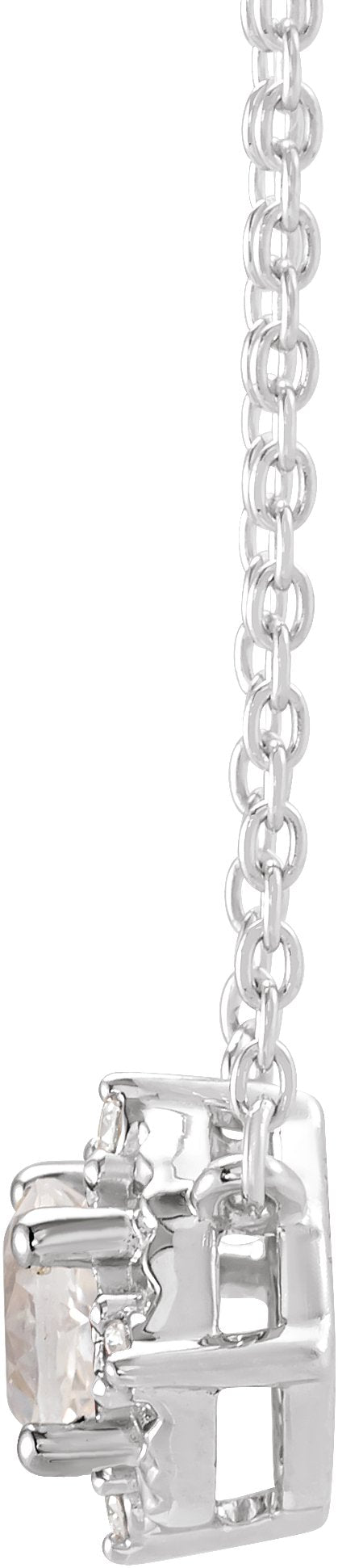 14K Gold Round Lab-Grown White Sapphire & Natural Diamond Birthstone Halo-Style Necklace - White Gold - view 2