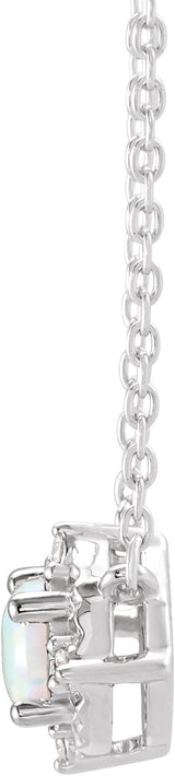 14K Gold Round Lab-Grown White Opal & Natural Diamond Birthstone Halo-Style Necklace - White Gold - view 2