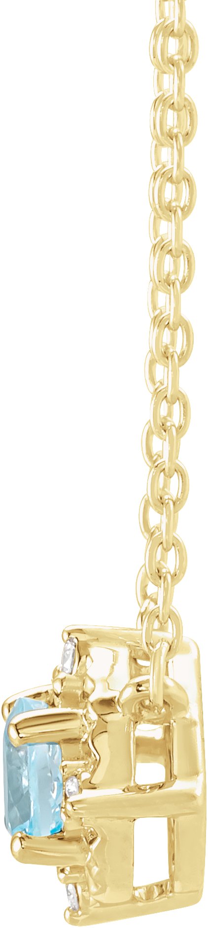 14K Gold Round Natural Sky Blue Topaz & Natural Diamond Birthstone Halo-Style Necklace - Yellow Gold - view 2