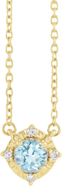 14K Gold Round Natural Sky Blue Topaz & Natural Diamond Birthstone Halo-Style Necklace - Yellow Gold