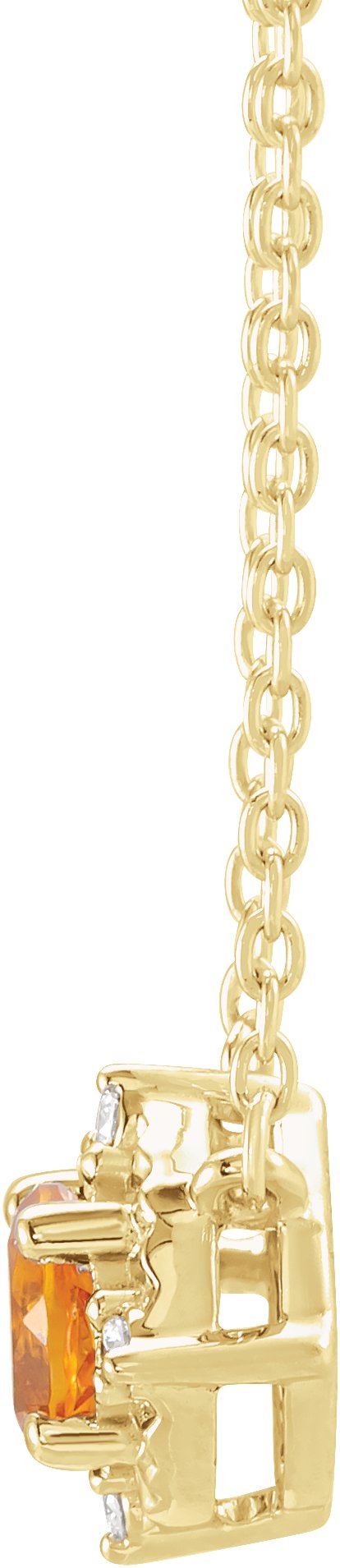 14K Gold Round Natural Citrine & Natural Diamond Birthstone Halo-Style Necklace - Yellow Gold - view 2
