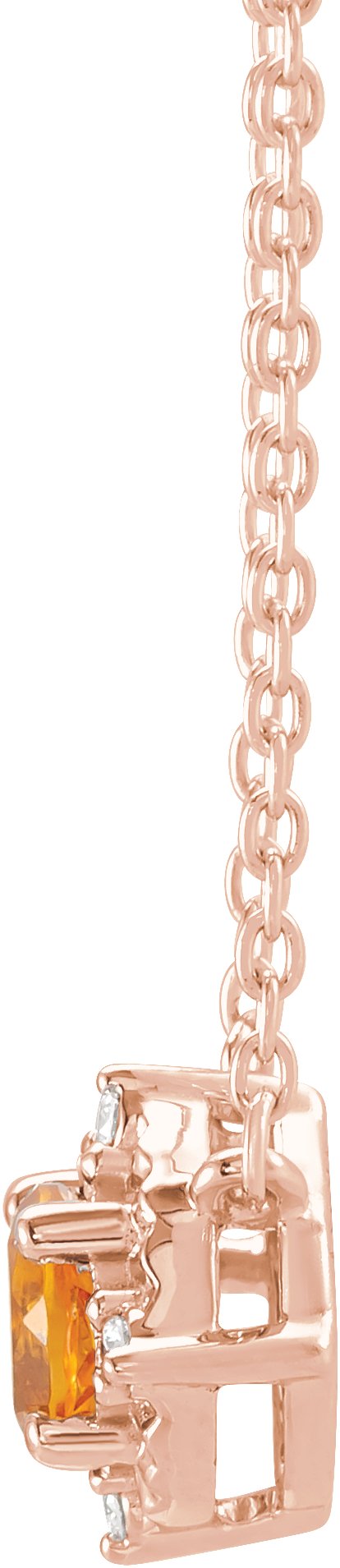 14K Gold Round Natural Citrine & Natural Diamond Birthstone Halo-Style Necklace - Rose Gold - view 2