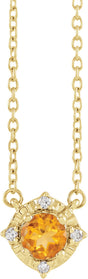 14K Gold Round Natural Citrine & Natural Diamond Birthstone Halo-Style Necklace - Yellow Gold