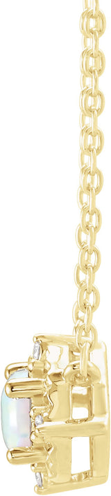 14K Gold Round Lab-Grown White Opal & Natural Diamond Birthstone Halo-Style Necklace - Yellow Gold - view 2