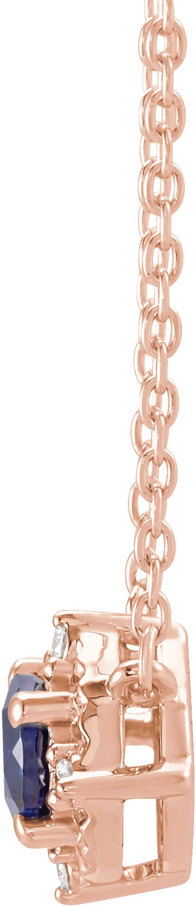 14K Gold Round Lab-Grown Blue Sapphire & Natural Diamond Birthstone Halo-Style Necklace - Rose Gold - view 2