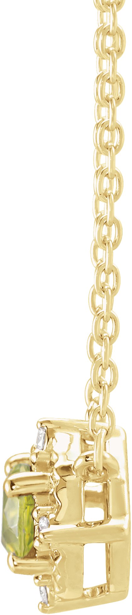 14K Gold Round Natural Peridot & Natural Diamond Birthstone Halo-Style Necklace - Yellow Gold - view 2