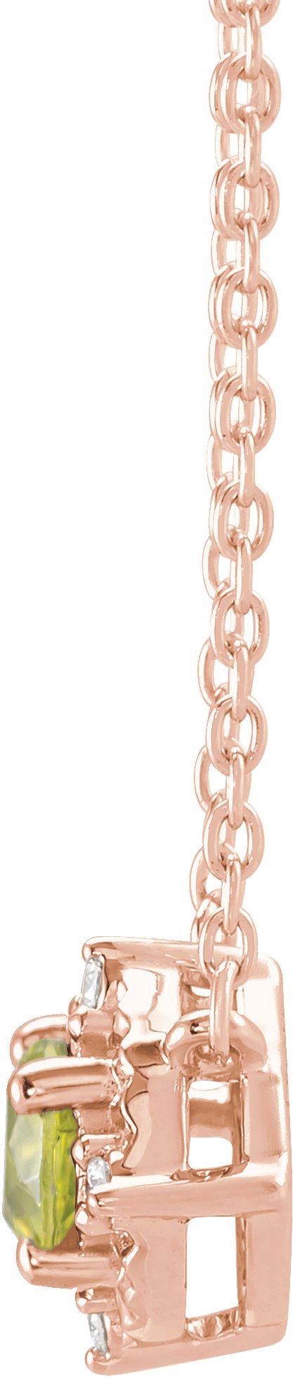 14K Gold Round Natural Peridot & Natural Diamond Birthstone Halo-Style Necklace - Rose Gold - view 2