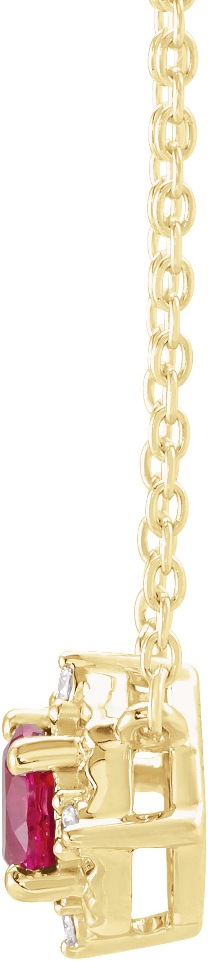 14K Gold Round Lab-Grown Ruby & Natural Diamond Birthstone Halo-Style Necklace - Yellow Gold - view 2