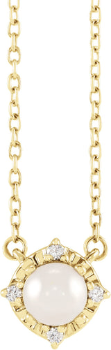 14K Gold Pearl Cultured White Freshwater Pearl & Natural Diamond Birthstone Halo-Style Necklace – 0.04 CTW - Yellow Gold
