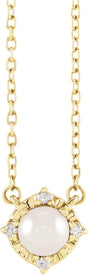 14K Gold Pearl Cultured White Freshwater Pearl & Natural Diamond Birthstone Halo-Style Necklace – 0.04 CTW - Yellow Gold
