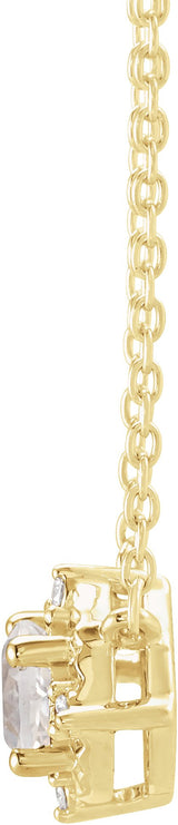 14K Gold Round Lab-Grown White Sapphire & Natural Diamond Birthstone Halo-Style Necklace - Yellow Gold - view 2