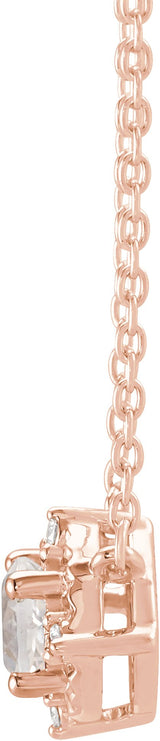 14K Gold Round Lab-Grown White Sapphire & Natural Diamond Birthstone Halo-Style Necklace - Rose Gold - view 2