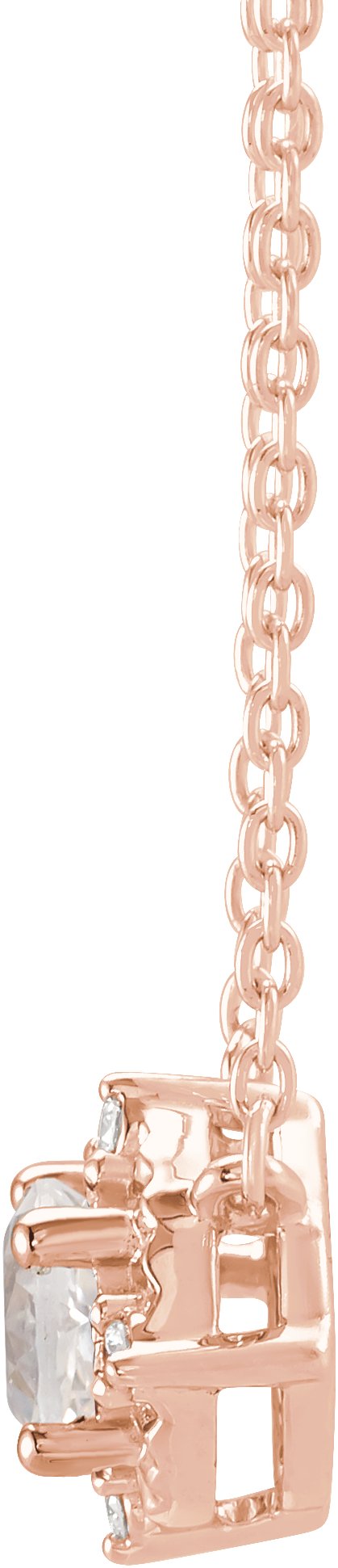 14K Gold Round Lab-Grown White Sapphire & Natural Diamond Birthstone Halo-Style Necklace - Rose Gold - view 2