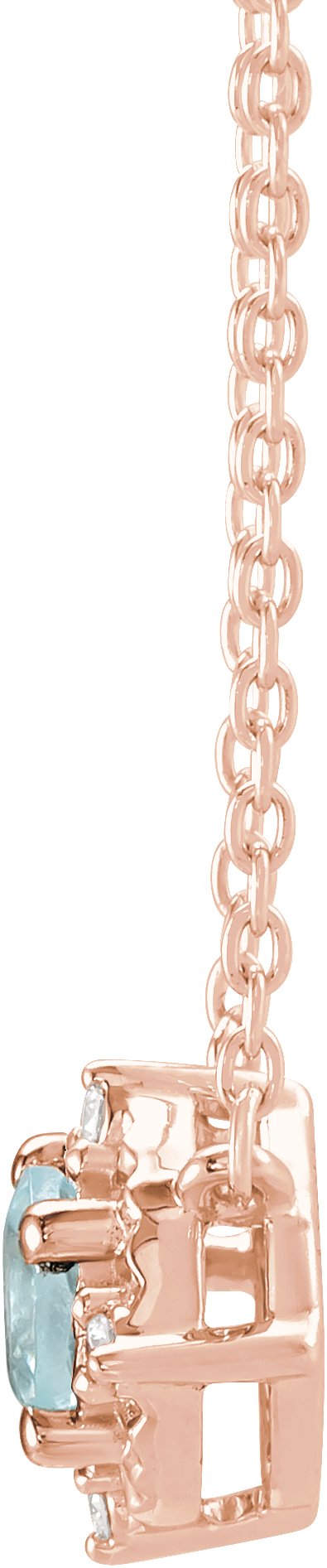 14K Gold Round Natural Aquamarine & Natural Diamond Birthstone Halo-Style Necklace - Rose Gold - view 2
