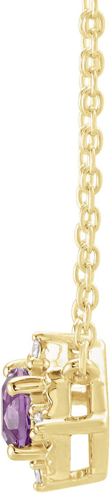 14K Gold Round Natural Amethyst & Natural Diamond Birthstone Halo-Style Necklace - Yellow Gold - view 2