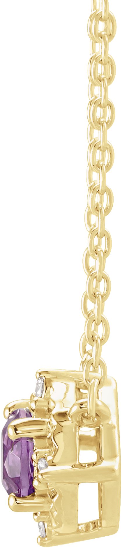 14K Gold Round Natural Amethyst & Natural Diamond Birthstone Halo-Style Necklace - Yellow Gold - view 2