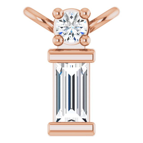 14K Gold Straight Baguette Natural Diamond Baguette Bar Necklace – up to 0.05 CTW - Rose Gold