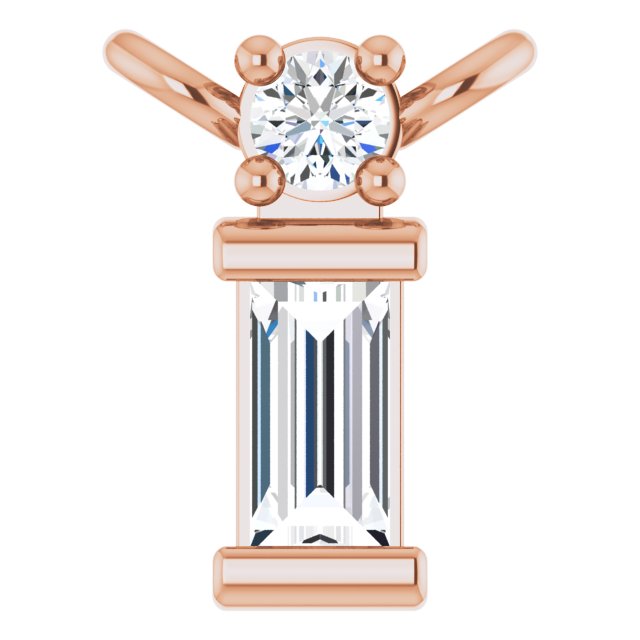 14K Gold Straight Baguette Natural Diamond Baguette Bar Necklace – up to 0.05 CTW - Rose Gold