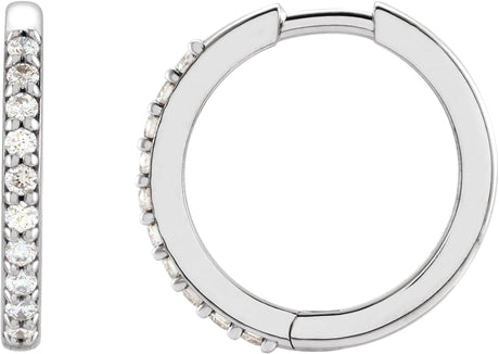 Platinum Round Natural Diamond Accented Huggie Earrings – 1.3-2mm Stones