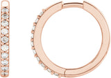 14K Gold Round Natural Diamond Accented Huggie Earrings – 1.3-2mm Stones - Rose Gold