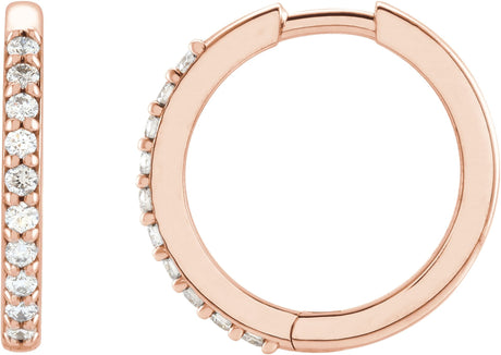 14K Gold Round Natural Diamond Accented Huggie Earrings – 1.3-2mm Stones - Rose Gold