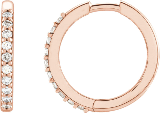14K Gold Round Natural Diamond Accented Huggie Earrings – 1.3-2mm Stones - Rose Gold