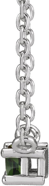 Platinum Straight Baguette Natural Green Tourmaline Solitaire Necklace - view 2